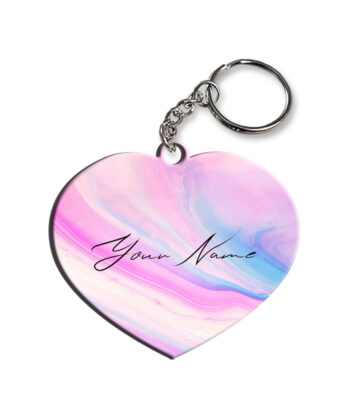 Your Name Pink Blue Liquid Marble Illustration Customised Heart Key Chains