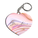 Your Name Pink Purple Liquid Marble Illustration Customised Heart Key Chains