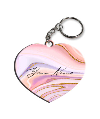 Your Name Pink Purple Liquid Marble Illustration Customised Heart Key Chains