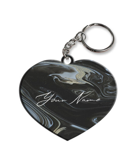 Your Name Grey Black Paintmix Design Customised Heart Key Chains