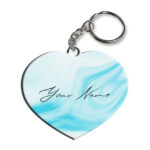 Your Name Blue Stroke Liquid Marble Artpiece Customised Heart Key Chains