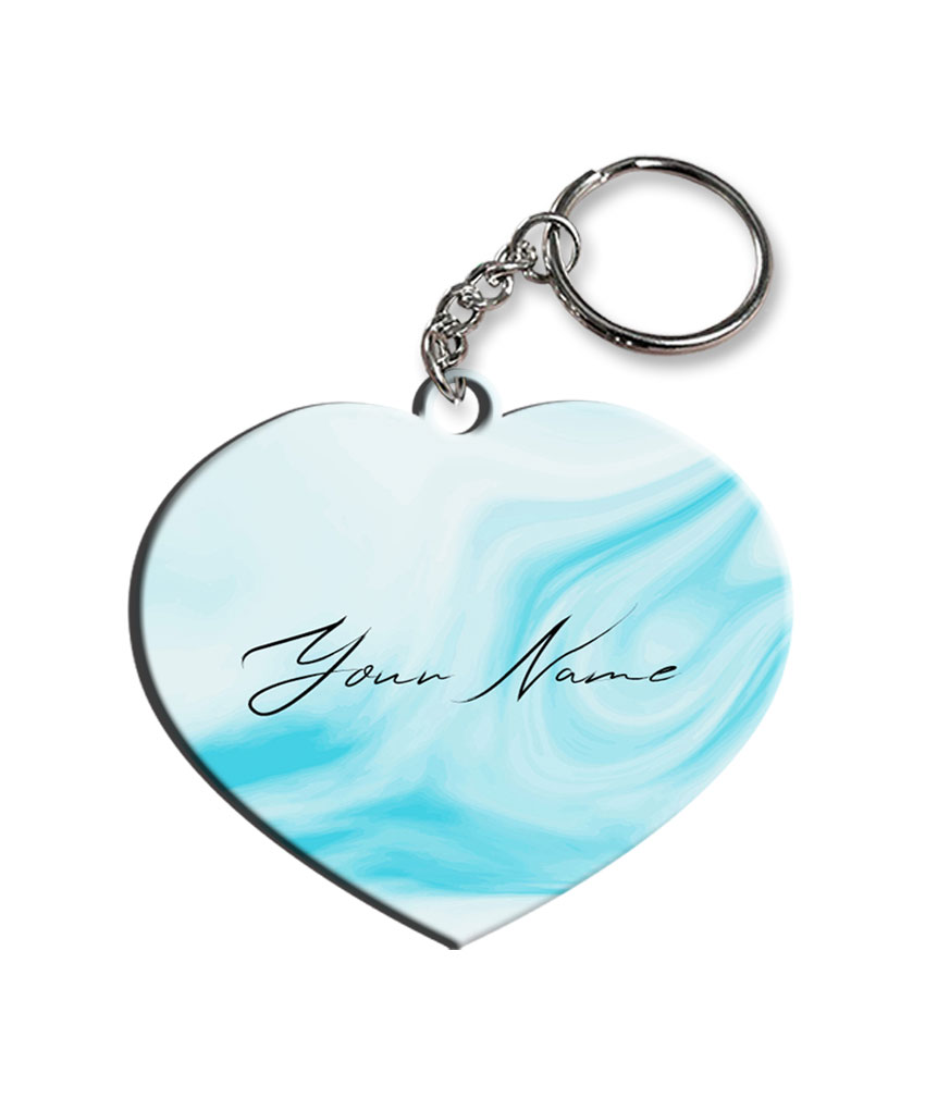 Your Name Blue Stroke Liquid Marble Artpiece Customised Heart Key Chains