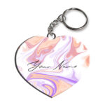Your Name Peach Purple Liquid Marble Artwork Customised Heart Key Chains
