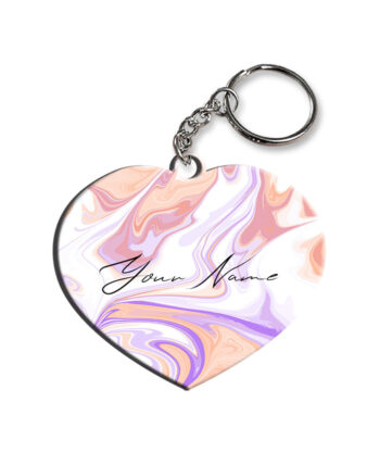 Your Name Peach Purple Liquid Marble Artwork Customised Heart Key Chains