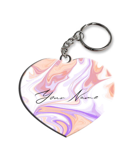 Your Name Peach Purple Liquid Marble Artwork Customised Heart Key Chains
