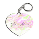 Your Name Green Pink Liquid Marble Artwork Customised Heart Key Chains