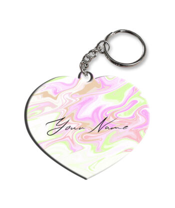 Your Name Green Pink Liquid Marble Artwork Customised Heart Key Chains