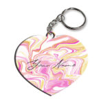 Your Name Gold Magenta Liquid Marble Illustration Customised Heart Key Chains