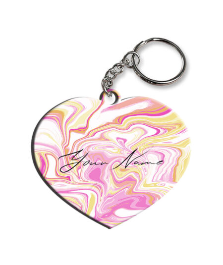 Your Name Gold Magenta Liquid Marble Illustration Customised Heart Key Chains