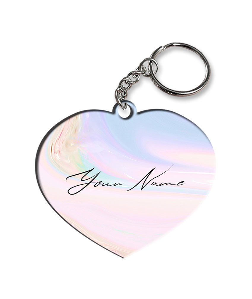 Your Name Multicolor Gradient Liquid Marble Illustration Customised Heart Key Chains