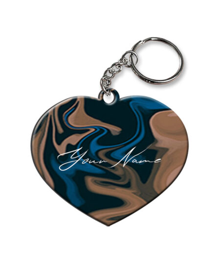 Your Name Blue Brown Paintmix Design Customised Heart Key Chains