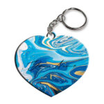 Your Name Blue Gold Liquid Marble Artpiece Customised Heart Key Chains