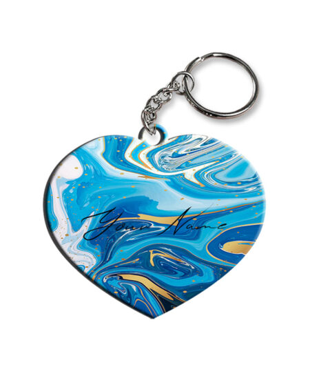 Your Name Blue Gold Liquid Marble Artpiece Customised Heart Key Chains