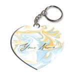 Your Name Yellow Blue Liquid Marble Artwork Customised Heart Key Chains