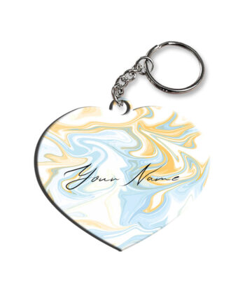 Your Name Yellow Blue Liquid Marble Artwork Customised Heart Key Chains