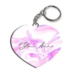 Your Name Voilet Pink Liquid Marble Artwork Customised Heart Key Chains