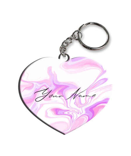 Your Name Voilet Pink Liquid Marble Artwork Customised Heart Key Chains