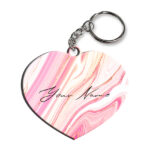 Your Name Pearl White Pink Liquid Marble Illustration Customised Heart Key Chains