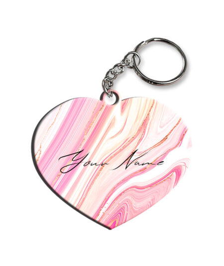 Your Name Pearl White Pink Liquid Marble Illustration Customised Heart Key Chains