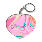 Your Name Cyan Blue Pink Paintmix Design Customised Heart Key Chains