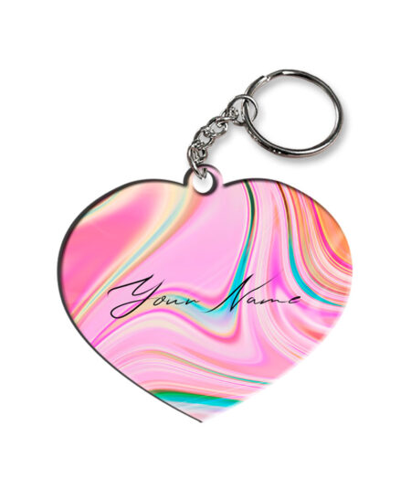 Your Name Cyan Blue Pink Paintmix Design Customised Heart Key Chains