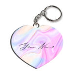 Your Name Multicolor Liquid Marble Illustration Customised Heart Key Chains