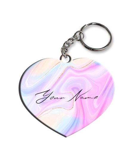 Your Name Multicolor Liquid Marble Illustration Customised Heart Key Chains