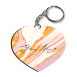 Your Name Golden Pink Liquid Marble Illustration Customised Heart Key Chains