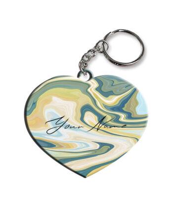Your Name Gold Olive Green Paintmix Design Customised Heart Key Chains