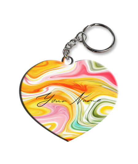 Your Name Rainbow Paintmix Design Customised Heart Key Chains