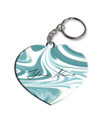 Your Name White Blue Liquid Marble Artwork Customised Heart Key Chains