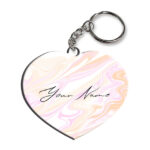 Your Name Peach Pink Liquid Marble Artwork Customised Heart Key Chains