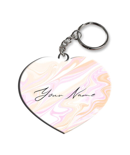 Your Name Peach Pink Liquid Marble Artwork Customised Heart Key Chains