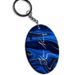 Your Name Golden Blue Liquid Marble Artpiece Customised Oval Key Chains