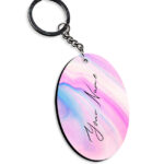 Your Name Pink Blue Liquid Marble Illustration Customised Oval Key Chains
