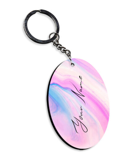 Your Name Pink Blue Liquid Marble Illustration Customised Oval Key Chains