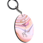 Your Name Pink Purple Liquid Marble Illustration Customised Oval Key Chains