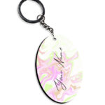 Your Name Green Pink Liquid Marble Artwork Customised Oval Key Chains