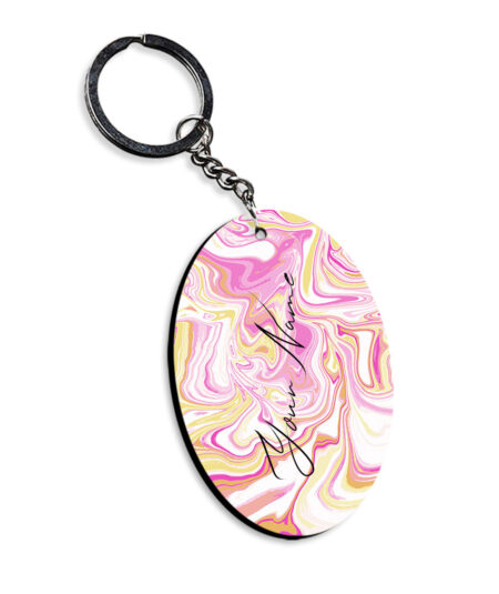 Your Name Gold Magenta Liquid Marble Illustration Customised Oval Key Chains