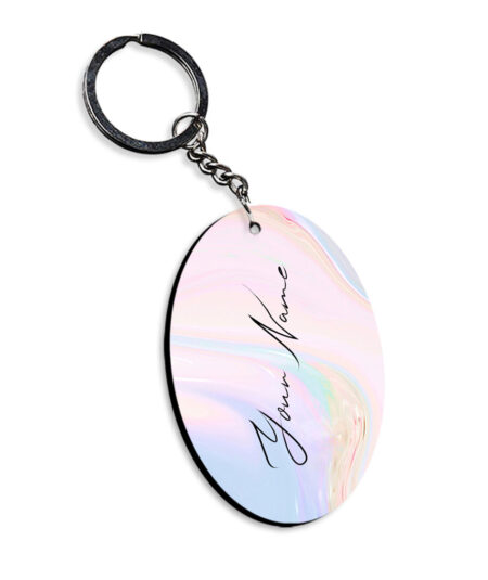 Your Name Multicolor Gradient Liquid Marble Illustration Customised Oval Key Chains