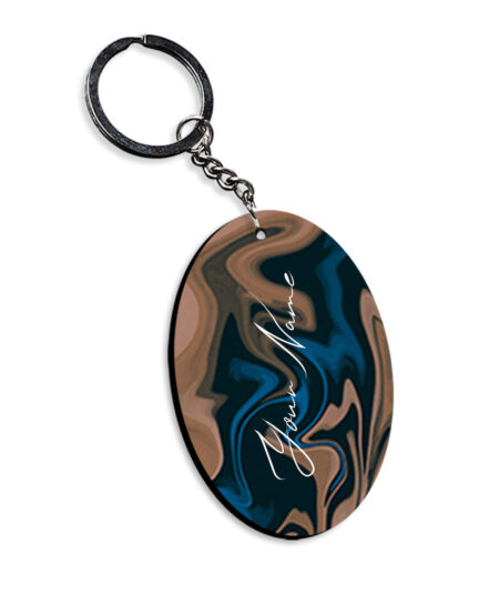 Your Name Blue Brown Paintmix Design Customised Oval Key Chains