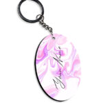 Your Name Voilet Pink Liquid Marble Artwork Customised Oval Key Chains