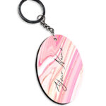 Your Name Pearl White Pink Liquid Marble Illustration Customised Oval Key Chains