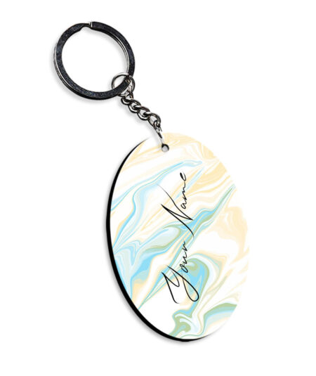 Your Name Multicolor Liquid Marble Artwork Customised Oval Key Chains