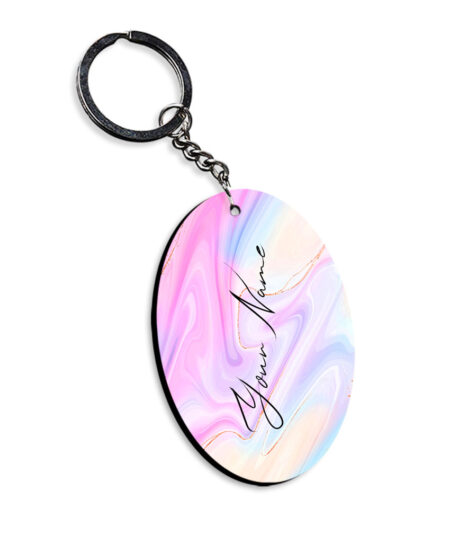 Your Name Multicolor Liquid Marble Illustration Customised Oval Key Chains
