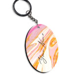 Your Name Golden Pink Liquid Marble Illustration Customised Oval Key Chains