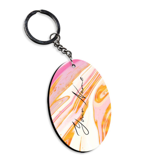 Your Name Golden Pink Liquid Marble Illustration Customised Oval Key Chains