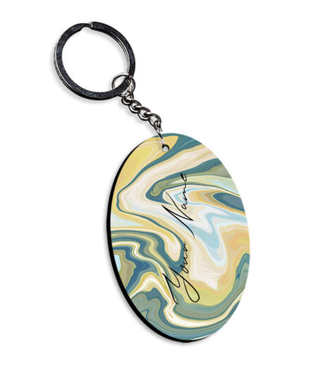Your Name Gold Olive Green Paintmix Design Customised Oval Key Chains