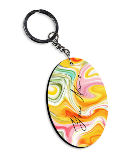 Your Name Rainbow Paintmix Design Customised Oval Key Chains