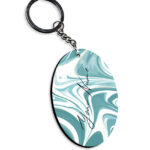 Your Name White Blue Liquid Marble Artwork Customised Oval Key Chains